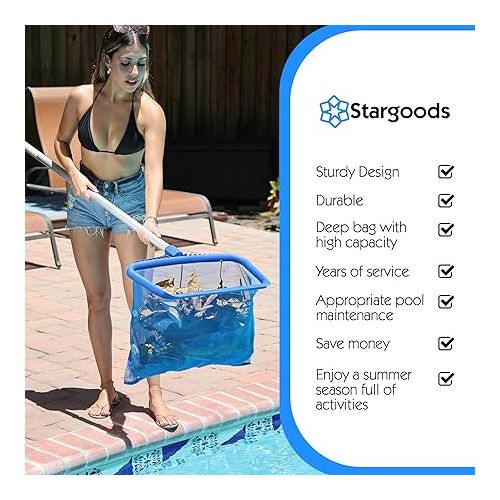  Pool Skimmer Net, Heavy Duty Leaf Rake Cleaning Tool, Fine Mesh Net Bag Catcher