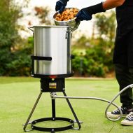 Stark USA Barton Deluxe 30 QT Aluminum Turkey Deep Fryer Pot Boiling Lid Seafood Cajun Gas Stove Burner Stand Injector Thermometer 37,000 BTU