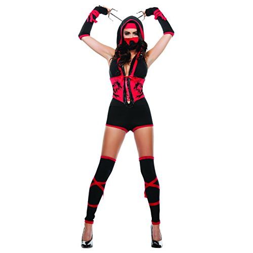  할로윈 용품Starline Womens Red Dragon Sexy Ninja 4 Piece Costume Set with Mask, Red/Black, 0