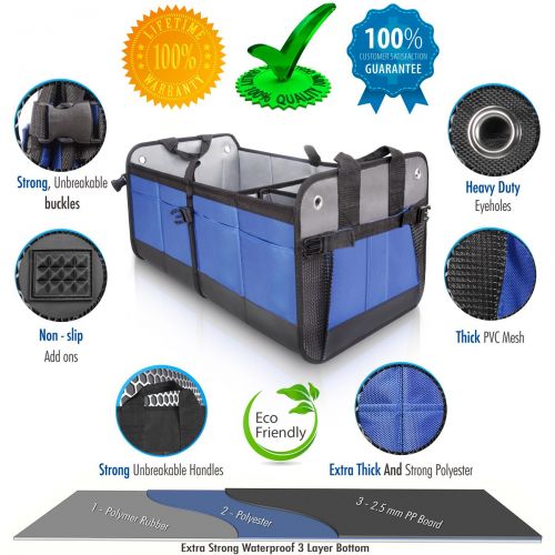  Starlings Car Trunk Organizer - Durable Storage SUV Cargo Organizer Adjustable, Blue