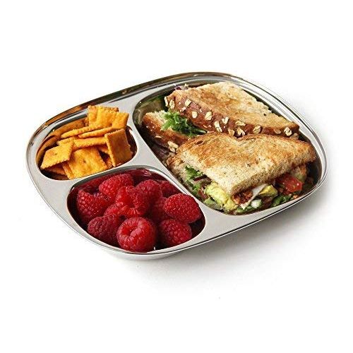  Starnk Big Christmas Gift Set of 2 Stainless Steel 3 Compartment/Divided Dinner Plate, Mess Tray, 11 Inch