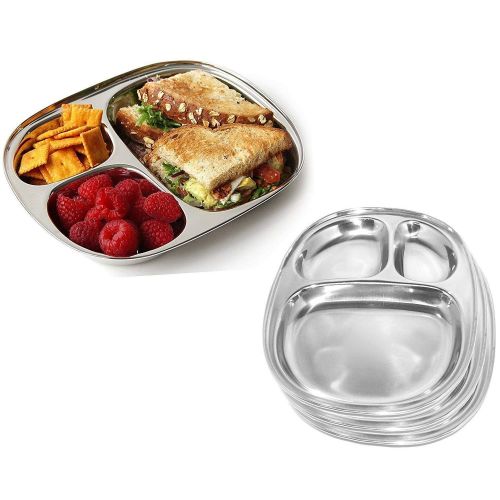  Starnk Big Christmas Gift Set of 2 Stainless Steel 3 Compartment/Divided Dinner Plate, Mess Tray, 11 Inch