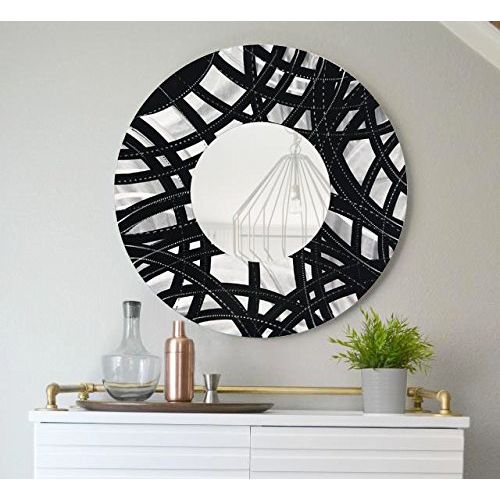  Statements2000 Round Decorative Metal Wall-Mounted Mirror by Jon Allen, Black & Silver, 23 Inch - Mirror108 XXL