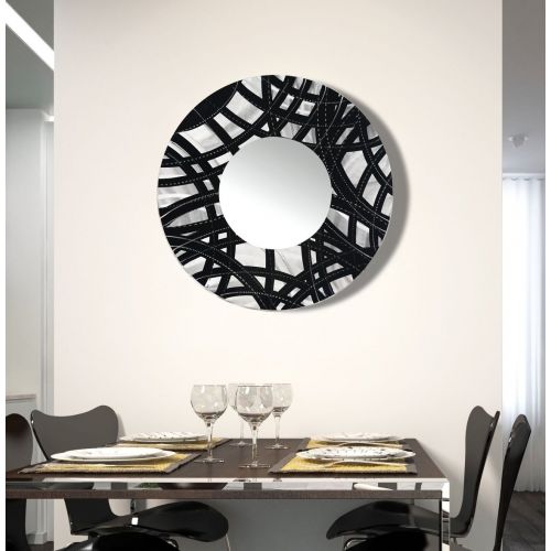  Statements2000 Round Decorative Metal Wall-Mounted Mirror by Jon Allen, Black & Silver, 23 Inch - Mirror108 XXL