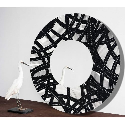  Statements2000 Round Decorative Metal Wall-Mounted Mirror by Jon Allen, Black & Silver, 23 Inch - Mirror108 XXL