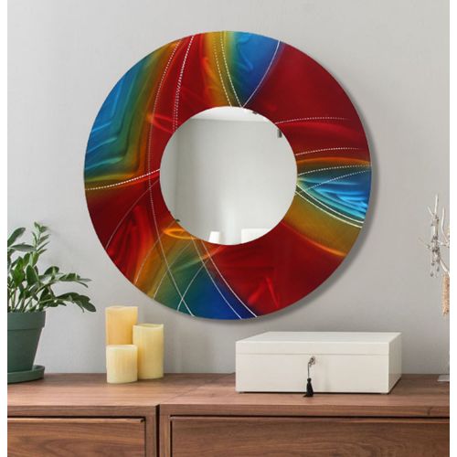  Statements2000 Round Decorative Metal Wall Mounted Mirror by Jon Allen, Red/Blue/Yellow, 23 - Mirror 119