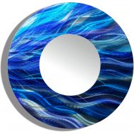 Statements2000 Blue Metal Wall Mirror by Jon Allen - Round Decorative Wall-Mounted Mirror Abstract Decor Accent 23-inch, Mirror 111