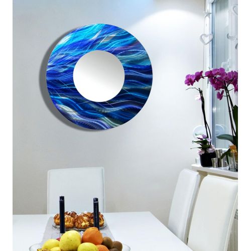  Statements2000 Blue Metal Wall Mirror by Jon Allen - Round Decorative Wall-Mounted Mirror Abstract Decor Accent 23-inch, Mirror 111