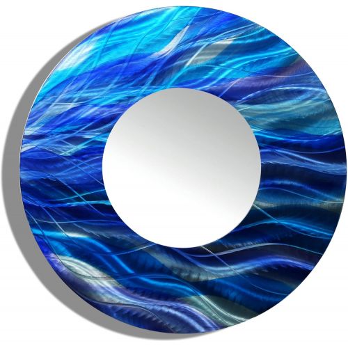  Statements2000 Blue Metal Wall Mirror by Jon Allen - Round Decorative Wall-Mounted Mirror Abstract Decor Accent 23-inch, Mirror 111