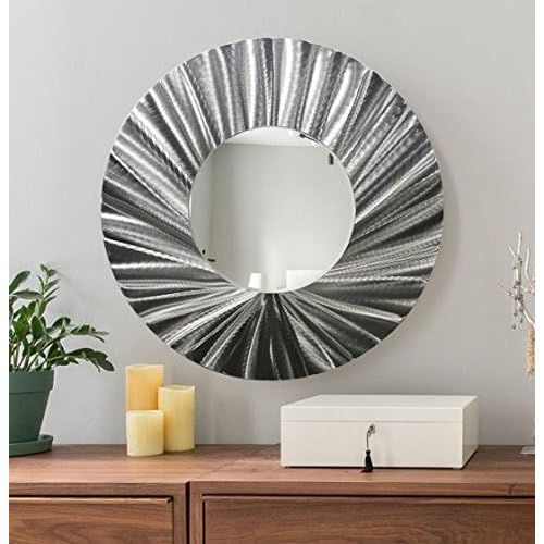  Statements2000 Round Decorative Metal Wall Mounted Mirror by Jon Allen, Silver, 23 - Mirror 118