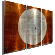 Statements2000 Large Contemporary Wall Clock with Orange, Silver & Copper Jewel Tone Fusion - Modern Metal Art Wall Home Accent - Hanging Wall Clock - Endless Time Clock By Jon All