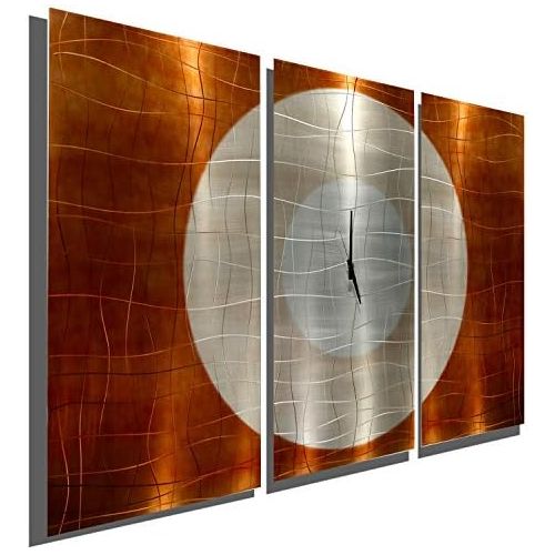  Statements2000 Large Contemporary Wall Clock with Orange, Silver & Copper Jewel Tone Fusion - Modern Metal Art Wall Home Accent - Hanging Wall Clock - Endless Time Clock By Jon All