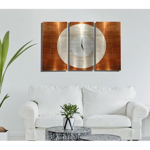  Statements2000 Large Contemporary Wall Clock with Orange, Silver & Copper Jewel Tone Fusion - Modern Metal Art Wall Home Accent - Hanging Wall Clock - Endless Time Clock By Jon All