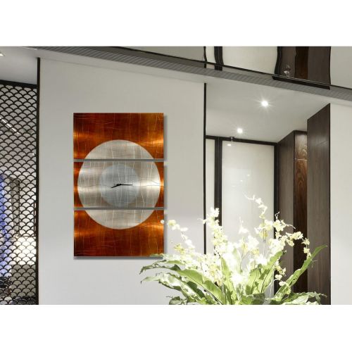  Statements2000 Large Contemporary Wall Clock with Orange, Silver & Copper Jewel Tone Fusion - Modern Metal Art Wall Home Accent - Hanging Wall Clock - Endless Time Clock By Jon All