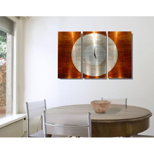  Statements2000 Large Contemporary Wall Clock with Orange, Silver & Copper Jewel Tone Fusion - Modern Metal Art Wall Home Accent - Hanging Wall Clock - Endless Time Clock By Jon All