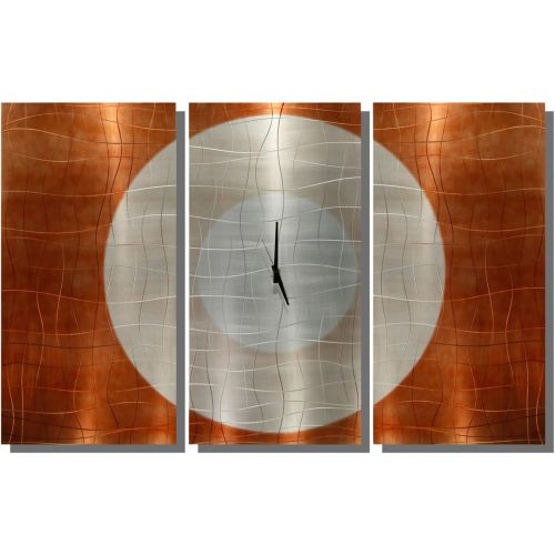  Statements2000 Large Contemporary Wall Clock with Orange, Silver & Copper Jewel Tone Fusion - Modern Metal Art Wall Home Accent - Hanging Wall Clock - Endless Time Clock By Jon All