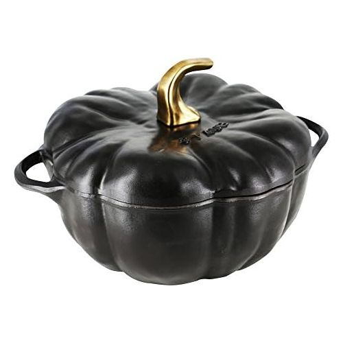  [아마존베스트]Staub 1112423 Cast Iron Pumpkin Cocotte, 3.5-quart, Black Matte