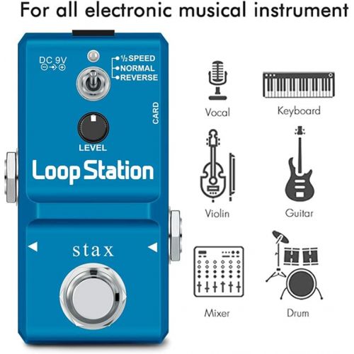  Stax Mini Looper Guitar Pedal Loop Station Pedal Unlimited Overdubs 10 Minutes of Looping, 1/2 time, and Reverse, Built-in 1G SD Card for Memory True Bypass