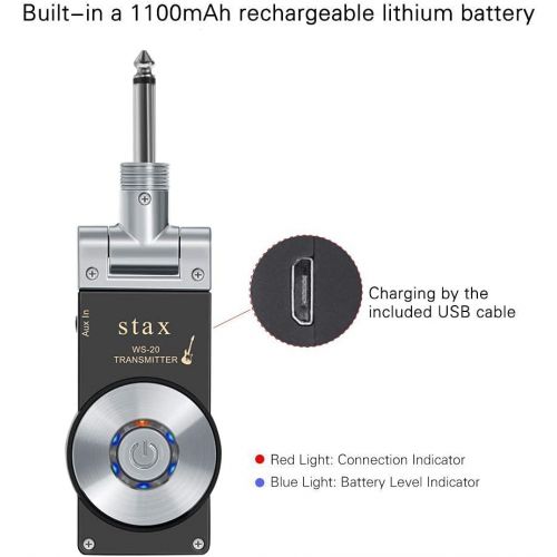  [아마존베스트]Stax Guitar Wireless System Transmitter And Receiver 2.4GHZ Built-in Rechargeable Wireless Guitar System For Electric Guitar Bass