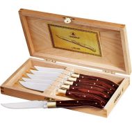 Steak Knife Sets 1250-09 Laguiole 6-Piece Stainless Steel Wood Claps Storage Box, Medium other