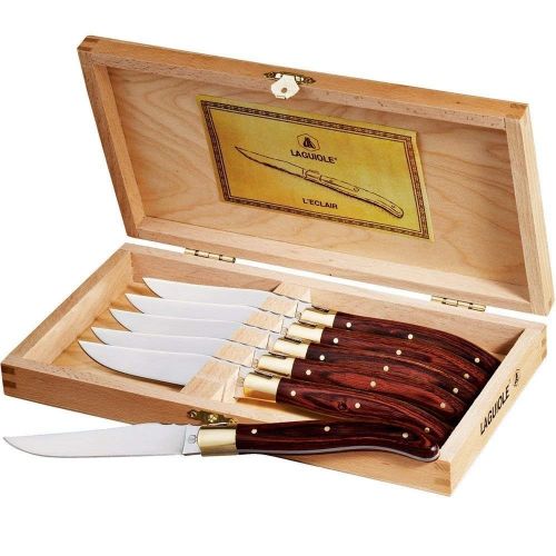  Steak Knife Sets 1250-09 Laguiole 6-Piece Stainless Steel Wood Claps Storage Box, Medium other