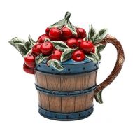 StealStreet SS-CG-10181, Red Cherries Overflowing in Wooden Barrel Teapot Collectible