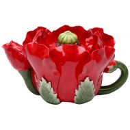 StealStreet SS-CG-20814, 6.63 Inch Bright Painted Red and Green Poppy Flower Teapot Server