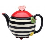 StealStreet SS-CG-62365, 7 Inch Porcelain Valentine Striped and Heart True Love Teapot Server