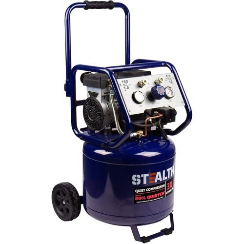  Stealth 12 Gallon Ultra Quiet Air Compressor, 1.5 HP Oil-Free Peak 150 PSI 68 Decibel Air Compressor,5 CFM @ 40 PSI 4 CFM @ 90 PSI Silent Portable Long Life Electric Air Compressor W/Wheel for Garage