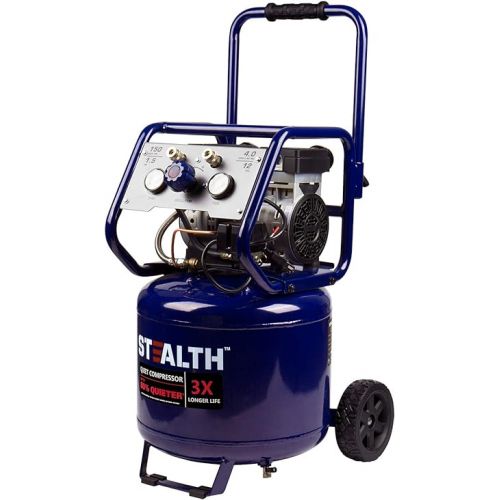  Stealth 12 Gallon Ultra Quiet Air Compressor, 1.5 HP Oil-Free Peak 150 PSI 68 Decibel Air Compressor,5 CFM @ 40 PSI 4 CFM @ 90 PSI Silent Portable Long Life Electric Air Compressor W/Wheel for Garage