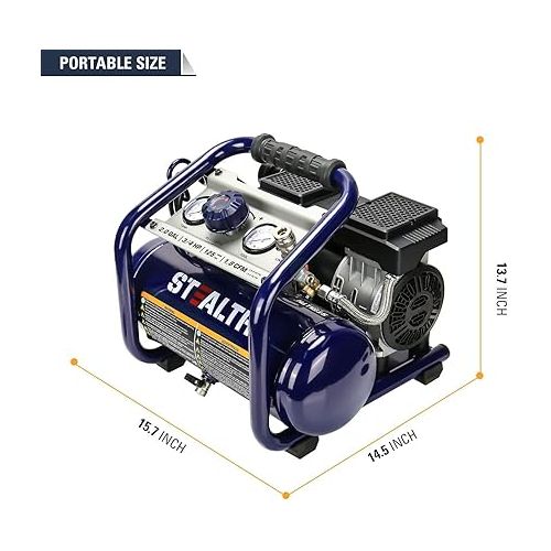  STEALTH Air Compressor, Portable Hot Dog Compressor, Ultra Quiet and Oil-Free,3/4 HP,2 Gal, for Home, Garage, Workshop, Blue, SAQ-1234