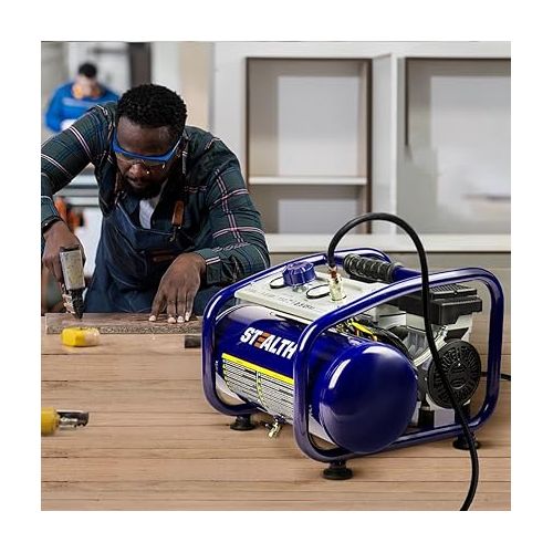  Stealth Air Compressor 2 Gallon, 3/4 HP Oil-Free Portable Compressor, Quiet Electric Air Compressor for Airbrushing,Tire Inflation,Nailing,Home DIY Project(SAQ-1234)