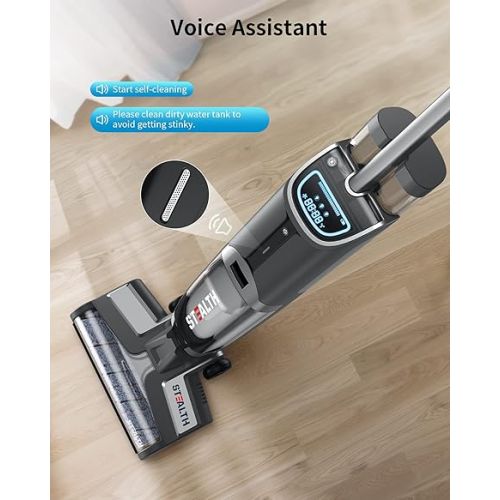  Stealth ECVP01 Cordless Wet Dry Vacuum Cleaners & Mop, Smart Hardwood Floor Cleaner with Self-Cleaning, Vacuum & Mop & Wash 3 in 1, Lightweight Mop Vacuum Cleaner for Area Rugs, Gray