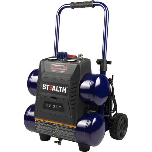  Stealth Ultra Quiet Air Compressor, 64 Decibel 4.5 Gallon Peak 1.3 HP Max 150 PSI, Oil-Free Air Pump, 3 CFM @ 90 PSI Portable Air Compressor W/Wheel for Garage, Workshop, Jobsite