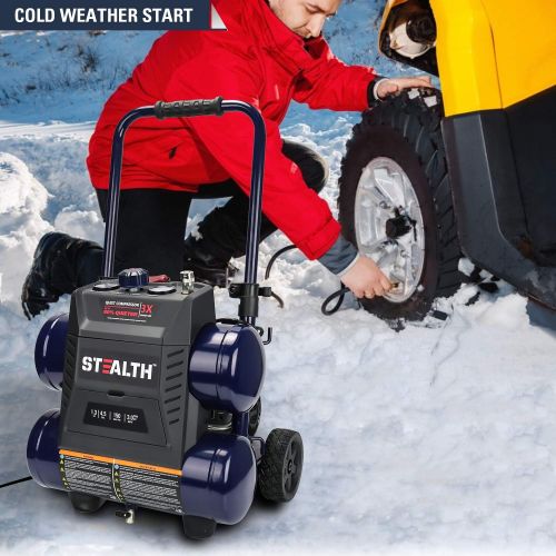  Stealth Ultra Quiet Air Compressor, 64 Decibel 4.5 Gallon Peak 1.3 HP Max 150 PSI, Oil-Free Air Pump, 3 CFM @ 90 PSI Portable Air Compressor W/Wheel for Garage, Workshop, Jobsite