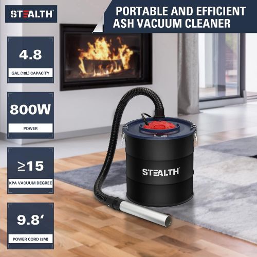  STEALTH 4.8 Gallon Ash Vacuum, Portable Ash Vac with Powerful Suction for Fireplaces, Wood Burning Stoves, Bonfire Pits, Pellet Stoves, Model: EMV05S