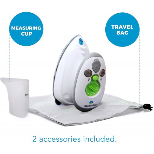  [아마존베스트]Steamfast SF-717 Mini Steam Iron with Dual Voltage Travel Bag, Non-Stick Soleplate, Anti-Slip Handle, Rapid Heating, 420W Power, White