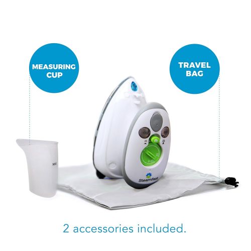  Steamfast SF-717 Mini Steam Iron with Dual Voltage Travel Bag, Non-Stick Soleplate, Anti-Slip Handle, Rapid Heating, 420W Power, White