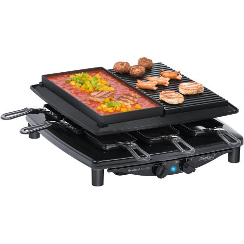  Steba Premium Raclette RC 4 Plus Deluxe | Made IN Germany | Antihaft-Druckguss-Grillplatte | Natursteingrillplatte, schneid und Kratzfest | inkl. wendbarer Gourmet-Guss-Pfanne mit