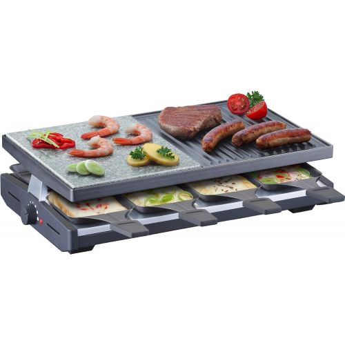  Steba RC 58 Multi-Raclette | hochwertige Natursteingrillplatte zum fettarmen Grillen | Antihaftbeschichtete Grillplatte aus Alu-Druckguss | 8 antihaftbeschichtete Pfannchen fuer lei