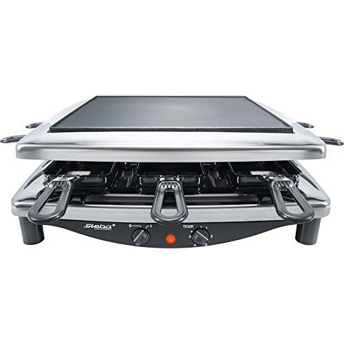  Steba RC 3 plus chrom Raclette, Made in Germany, fuer 8 Personen, 1450 Watt, schwarz/chrom