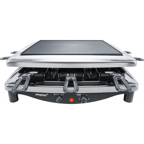  Steba RC 3 plus chrom Raclette, Made in Germany, fuer 8 Personen, 1450 Watt, schwarz/chrom