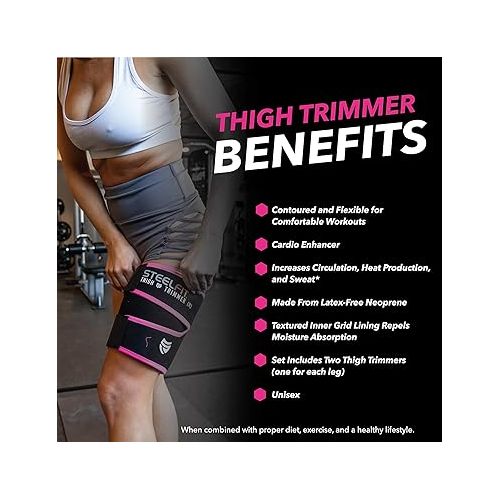  SteelFit Thigh Trimmers for Fat Reduction & Cellulite | Neoprene Thigh Trainer Wraps with Adjustable Fit, Moisture-Wicking Lining | Boosts Circulation & Sweat | Unisex Black, Pink