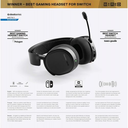  [아마존베스트]SteelSeries Arctis 3 Bluetooth - Wired and Wireless Gaming Headset - for Nintendo Switch, PC, PlayStation 4, Xbox One, VR, Android and iOS - Black [2019 Edition]