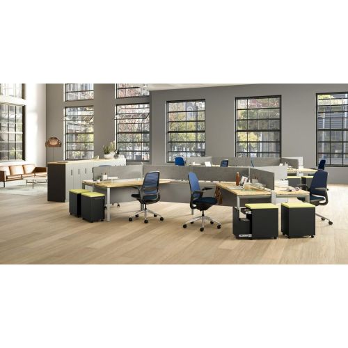  Steelcase Series 1 Office Desk Chair: 4 Way Ajustable Arms - Standard Carpet Casters - Black Frame and Base - 3D Microknit Back - Graphite
