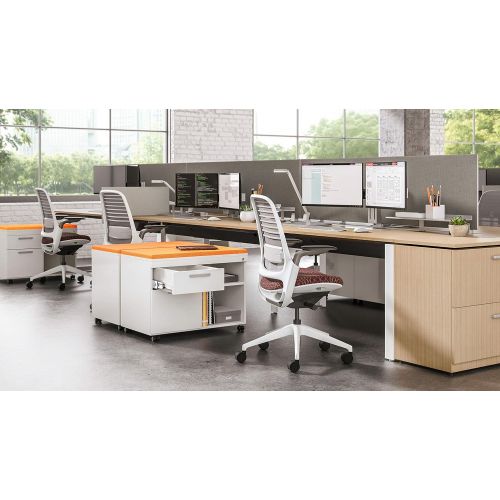  Steelcase Series 1 Office Desk Chair: 4 Way Ajustable Arms - Standard Carpet Casters - Black Frame and Base - 3D Microknit Back - Graphite