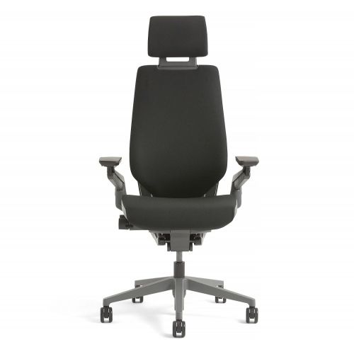  Steelcase Gesture Office Desk Chair with Headrest Cogent Connect Licorice Fabric Standard Black Frame Hard Floor Caster Wheels Hard Floor Caster Wheels