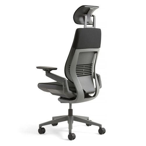  Steelcase Gesture Office Desk Chair with Headrest Cogent Connect Licorice Fabric Standard Black Frame Hard Floor Caster Wheels Hard Floor Caster Wheels