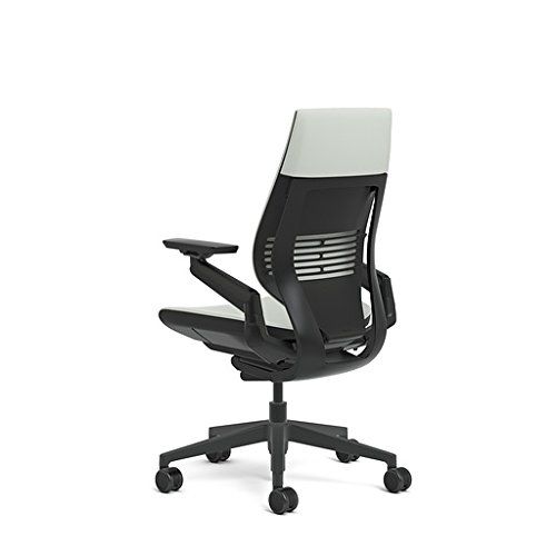  Steelcase Gesture Office Chair - Cogent Connect Nickel Upholstered Wrapped Back Black Frame High Seat Black Seat/Back/Arms Hard Floor Caster Wheels