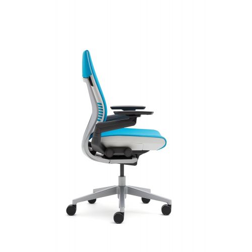  Steelcase Gesture Office Chair - Cogent Connect Nickel Upholstered Wrapped Back Black Frame High Seat Black Seat/Back/Arms Hard Floor Caster Wheels